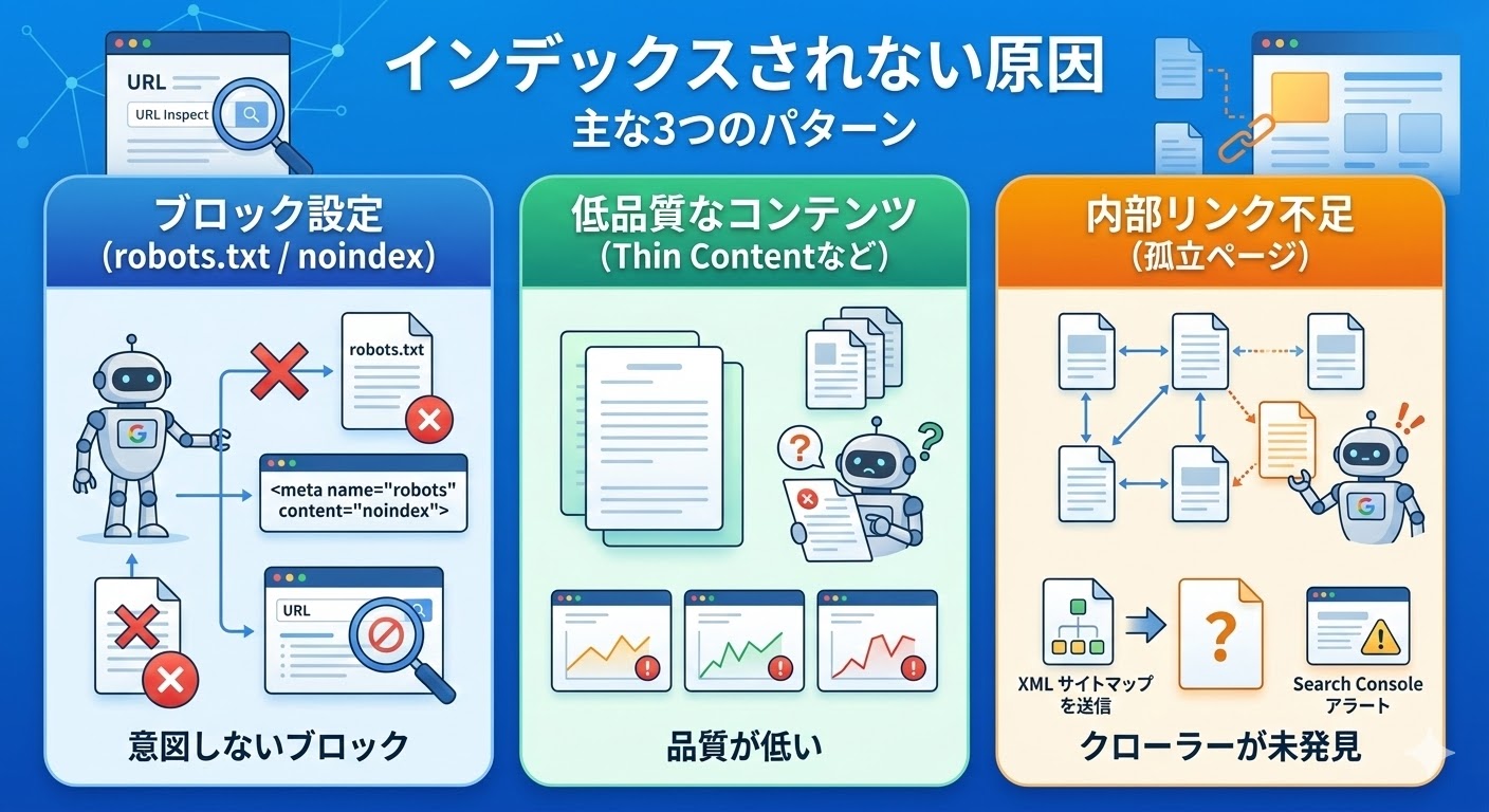 インデックスされない・されにくいページの主な原因